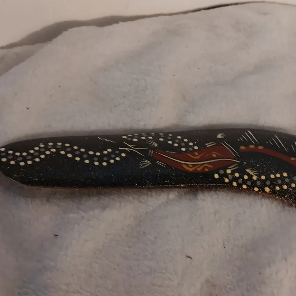 Aboriginal Dot Painted Reptile Boomerang